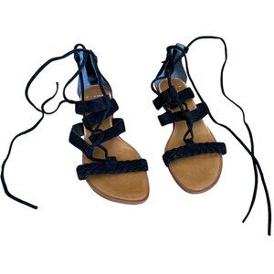 Franco Sarto Black Suede Gladiator Strappy Silver Studded Sandal